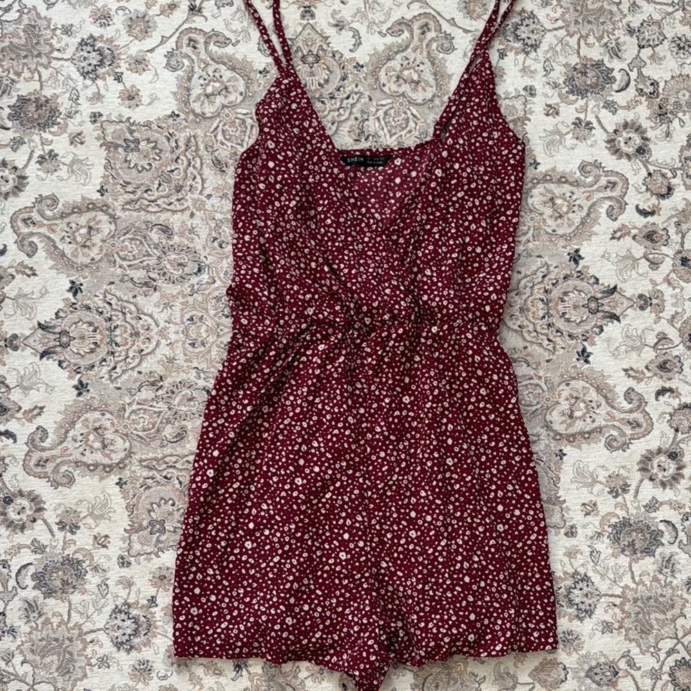 SHEIN Burgundy Floral Jumpsuit